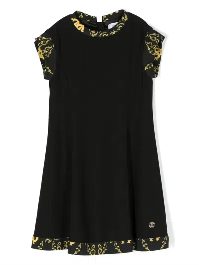 Roberto Cavalli Kids' Art Deco-print Border Dress In Black