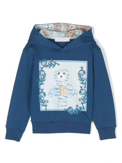 Roberto Cavalli Junior Babies' Bear-print Rib-trimmed Hoodie In Blau