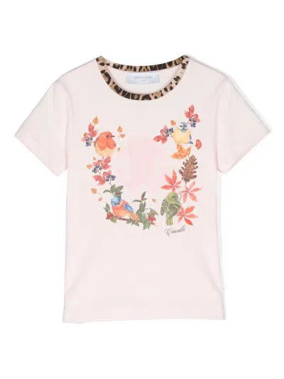 Roberto Cavalli Junior Bird-print Crew-neck T-shirt In Pink