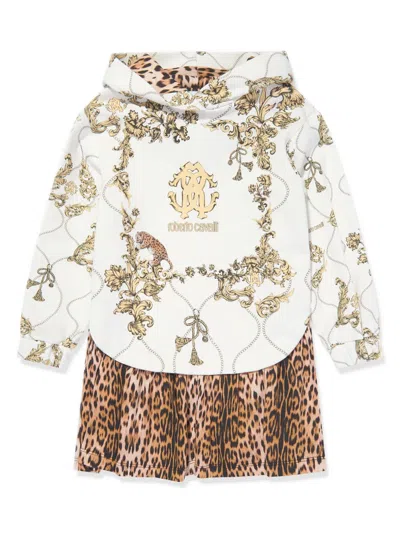 Roberto Cavalli Junior Kids' Chain-print Layered Dress In White