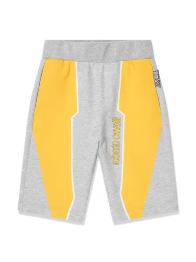 Roberto Cavalli Kids' Colour-block Track Shorts In 灰色