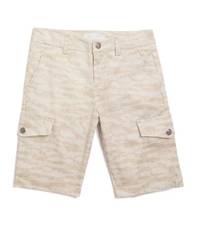 Roberto Cavalli Kids' Cotton Logo Cargo Shorts In Beige