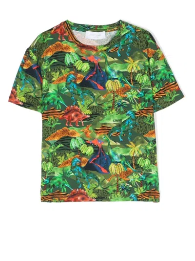 Roberto Cavalli Junior T-shirt Mit Dino-print In Green