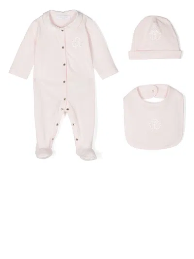 Roberto Cavalli Junior Embroidered-logo Babygrow Set In Pink
