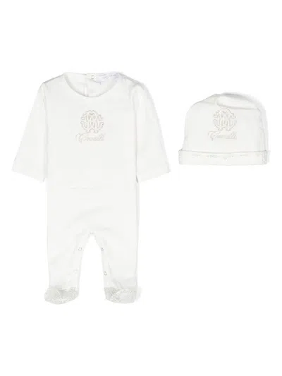 Roberto Cavalli Embroidered-logo Babygrow Set In White