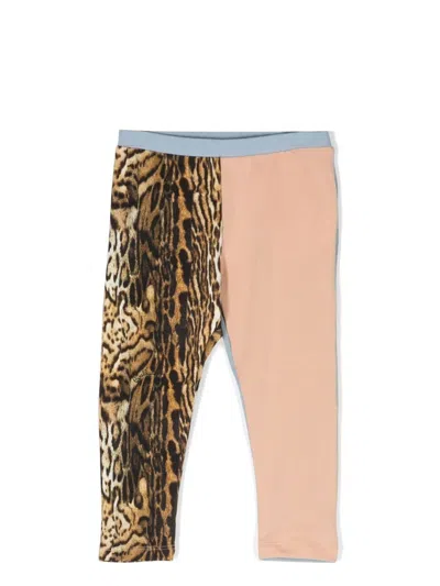 Roberto Cavalli Babies' Embroidered-logo Contrasting Panel Leggings In 蓝色
