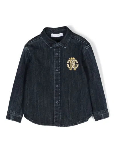 Roberto Cavalli Babies' Embroidered-logo Denim Shirt In Blue