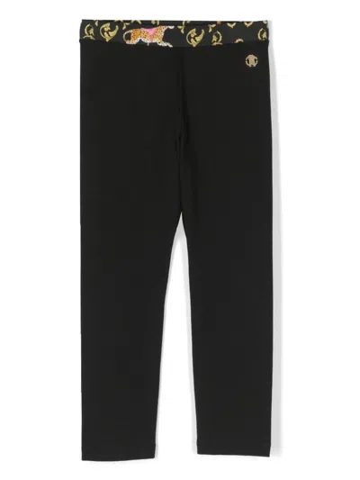 Roberto Cavalli Junior Kids' Embroidered-logo Leggings In Black