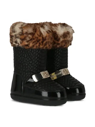 Roberto Cavalli Junior Kids' Faux Fur-trim Boots In Black