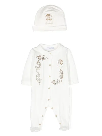 Roberto Cavalli Filigree And Logo-print Babygrow Set In White