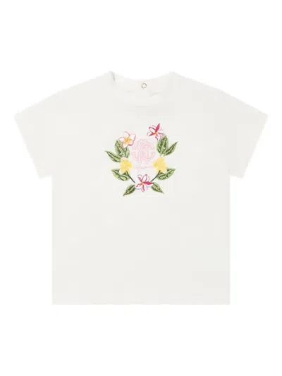 Roberto Cavalli Babies' Floral-embroidered T-shirt In White
