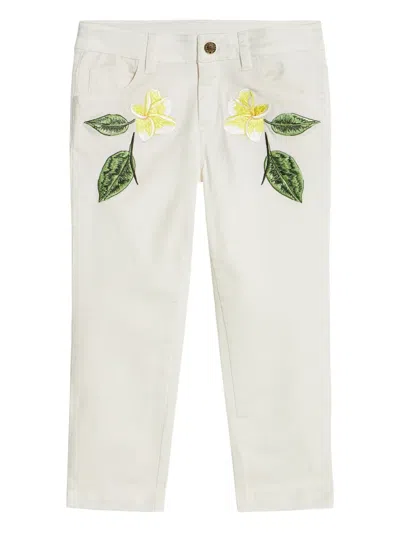 Roberto Cavalli Junior Kids' Floral-embroidered Trousers In White