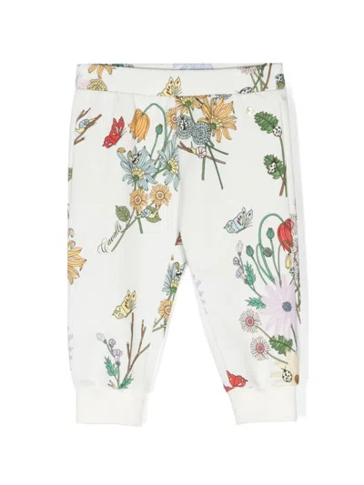 Roberto Cavalli Junior Babies' Floral-print Cotton Trousers In White