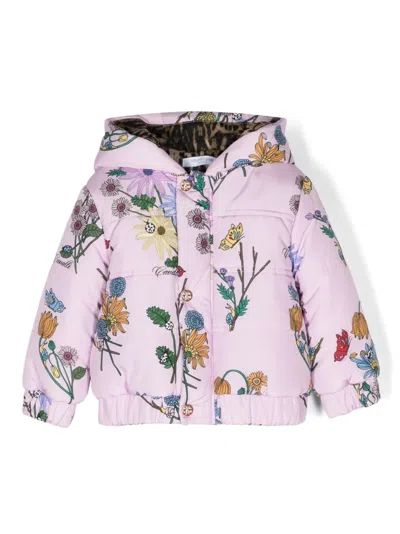 Roberto Cavalli Junior Babies' Floral-print Hooded Puffer Jacket In Pink