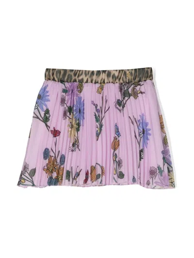 Roberto Cavalli Junior Babies' Floral-print Pleated Skirt In Purple