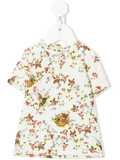 Roberto Cavalli Junior Babies' Floral Print Short-sleeve T-shirt In White