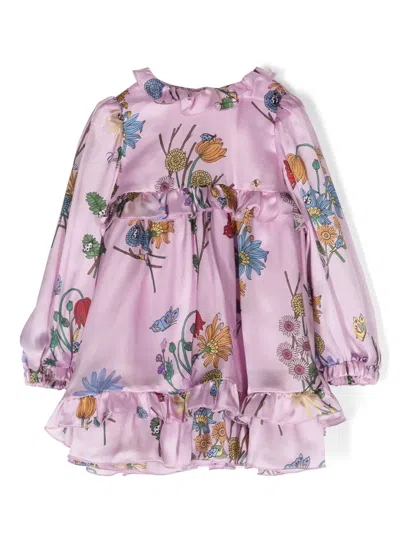 Roberto Cavalli Junior Babies' Floral-print Silk Dress In Pink