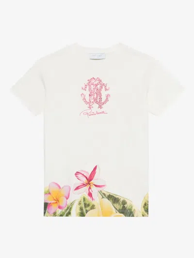 Roberto Cavalli Junior Kids' Floral-print T-shirt In White