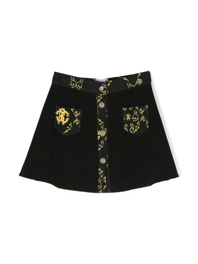 Roberto Cavalli Junior Kids' Front-button Fastening Mini Skirt In Black