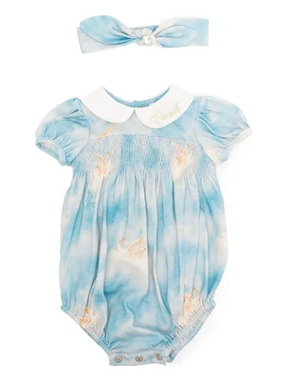 Roberto Cavalli Graphic-print Cotton Babygrow Set In Blue