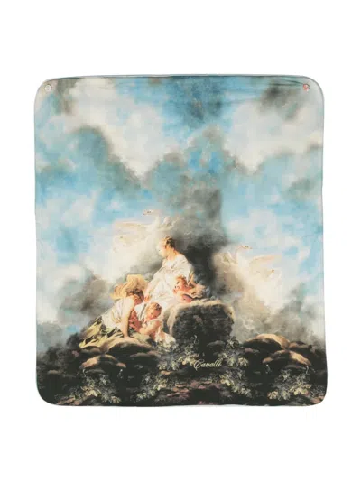 Roberto Cavalli Graphic-print Cotton Blanket In Blue