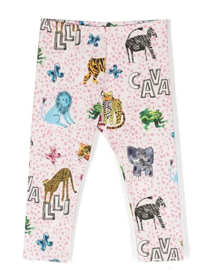 Roberto Cavalli Babies' Graphic-print Cotton Leggings In 粉色