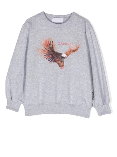 Roberto Cavalli Junior Kids' Graphic-print Cotton Sweatshirt In 灰色