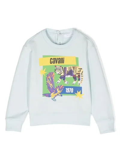 Roberto Cavalli Babies' Graphic-print Cotton Sweatshirt In Blue