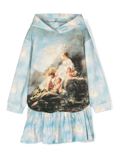 Roberto Cavalli Kids' Graphic-print Hooded Dress In Blue