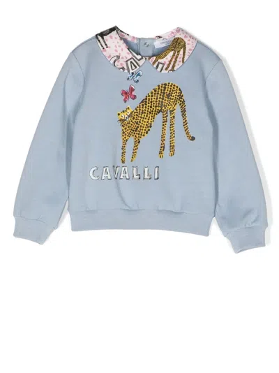 Roberto Cavalli Junior Babies' Graphic-print Peter-pan Collar Sweatshirt In 蓝色