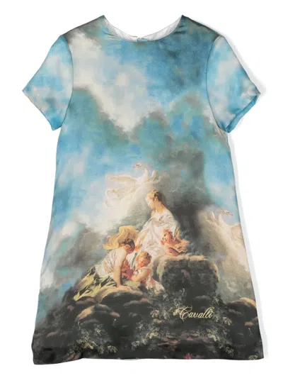 Roberto Cavalli Junior Kids' Graphic-print Short-sleeve Dress In Blue
