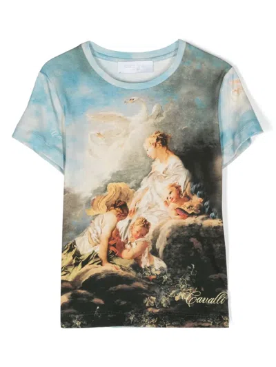 Roberto Cavalli Junior Kids' Graphic-print Short-sleeves T-shirt In Blue