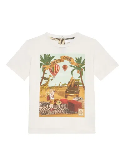 Roberto Cavalli Babies' Graphic-print T-shirt In 白色