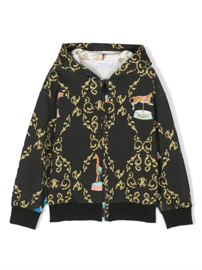 Roberto Cavalli Kids' Kapuzenjacke Mit Grafischem Print In Black