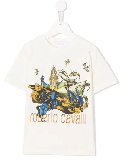 Roberto Cavalli Kids' Knights Print T-shirtri In White