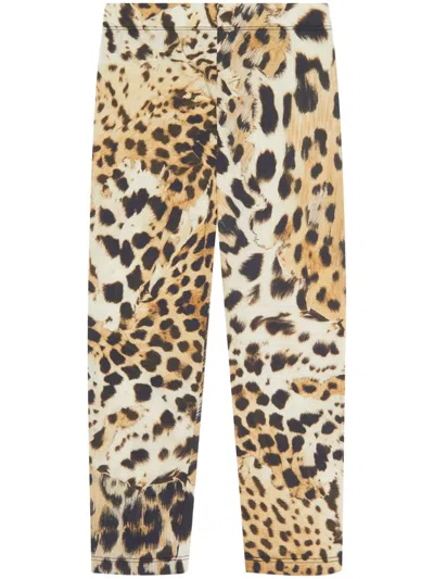 Roberto Cavalli Junior Kids' Leopard-print Cotton Leggings In Brown
