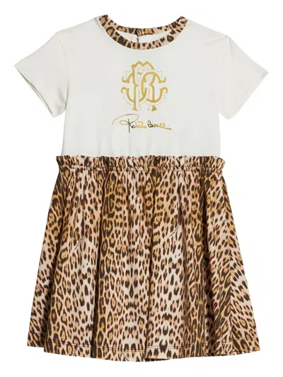 Roberto Cavalli Junior Babies' Leopard-print Dress In White