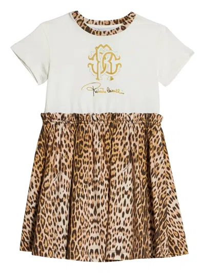 Roberto Cavalli Junior Kids' Leopard-print Dress In White