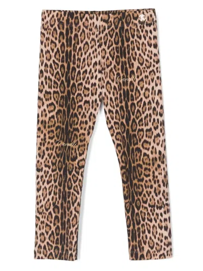 Roberto Cavalli Junior Kids' Leopard-print Leggings In Brown