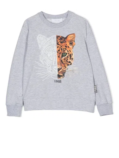 Roberto Cavalli Junior Kids' Sweatshirt Mit Leoparden-print In Grey