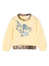 Roberto Cavalli Leopard-trimmed Embroidered Sweatshirt In Yellow