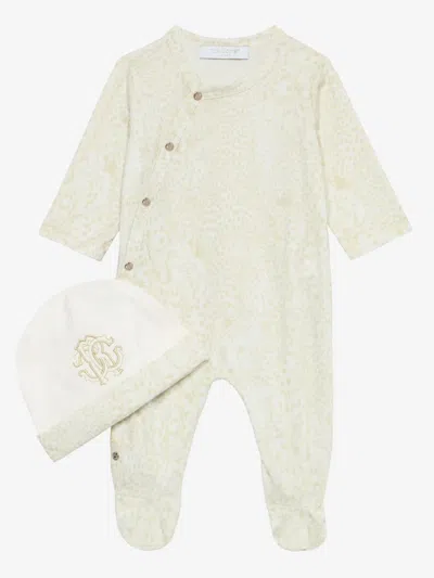 Roberto Cavalli Babies' Logo-embroidered Pajamas In Neutrals