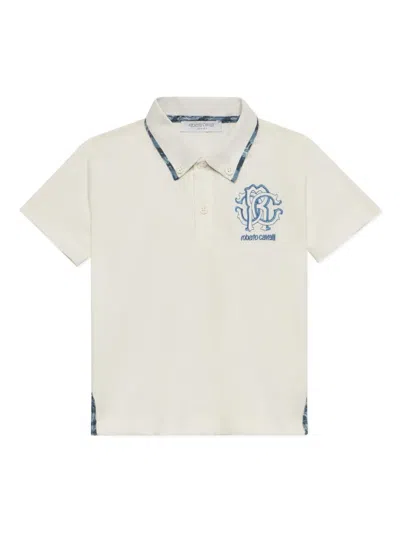 Roberto Cavalli Babies' Logo-embroidered Polo Shirt In 白色