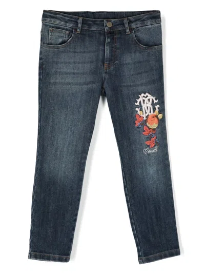 Roberto Cavalli Junior Kids' Logo-embroidered Skinny Jeans In Blue