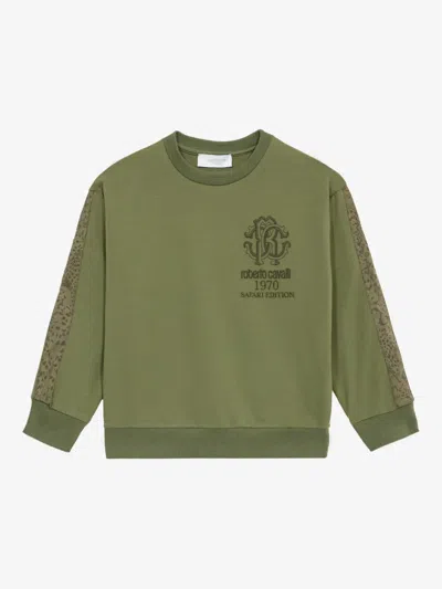 Roberto Cavalli Kids' Logo-embroidered Sweatshirt In 绿色