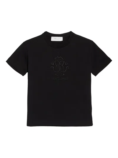 Roberto Cavalli Kids' Logo-embroidered T-shirt In Black
