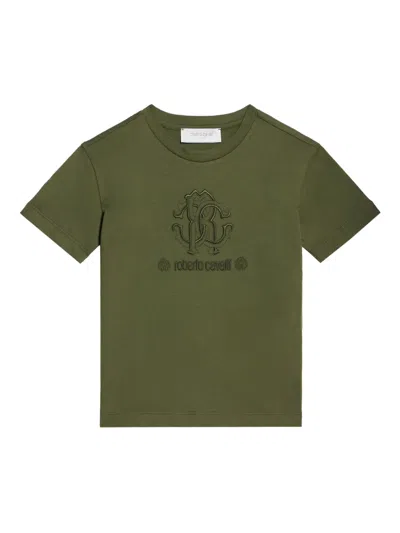 Roberto Cavalli Kids' Logo-embroidered T-shirt In Green