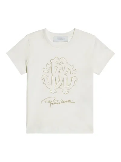 Roberto Cavalli Junior Kids' Logo-embroidered T-shirt In White
