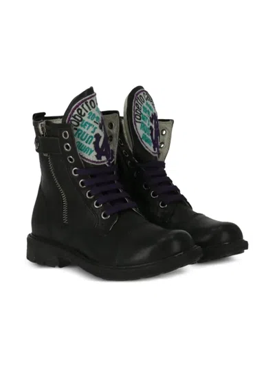 Roberto Cavalli Junior Kids' Logo-patch Boots In Black