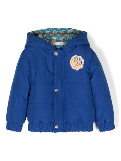 Roberto Cavalli Babies' Logo-patch Hooded Jacket In Blue